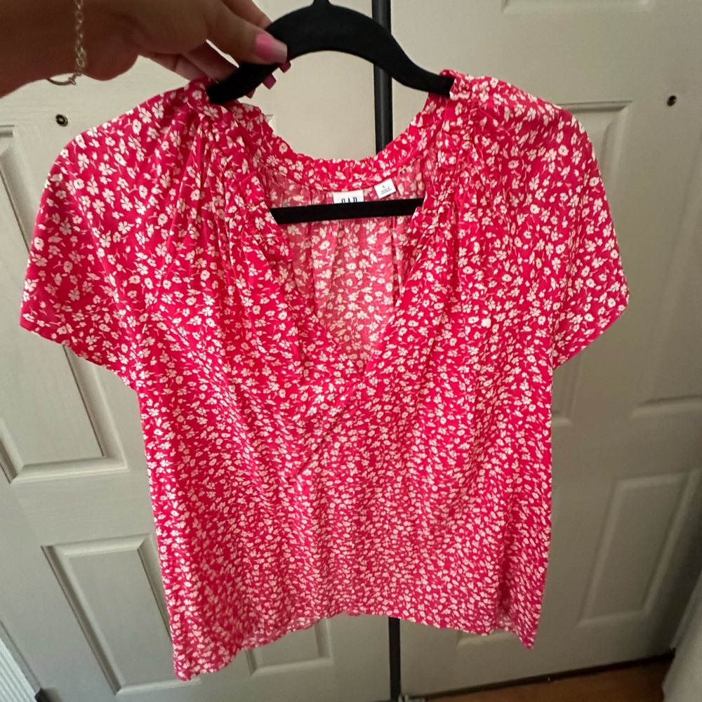 Dkny Red Relaxed Ruched Blouse